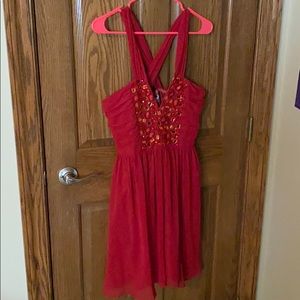 Red jeweled cross back sleeveless dress